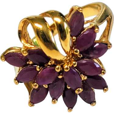 Mid Century Gold Plated Ruby Cluster Ring - image 1