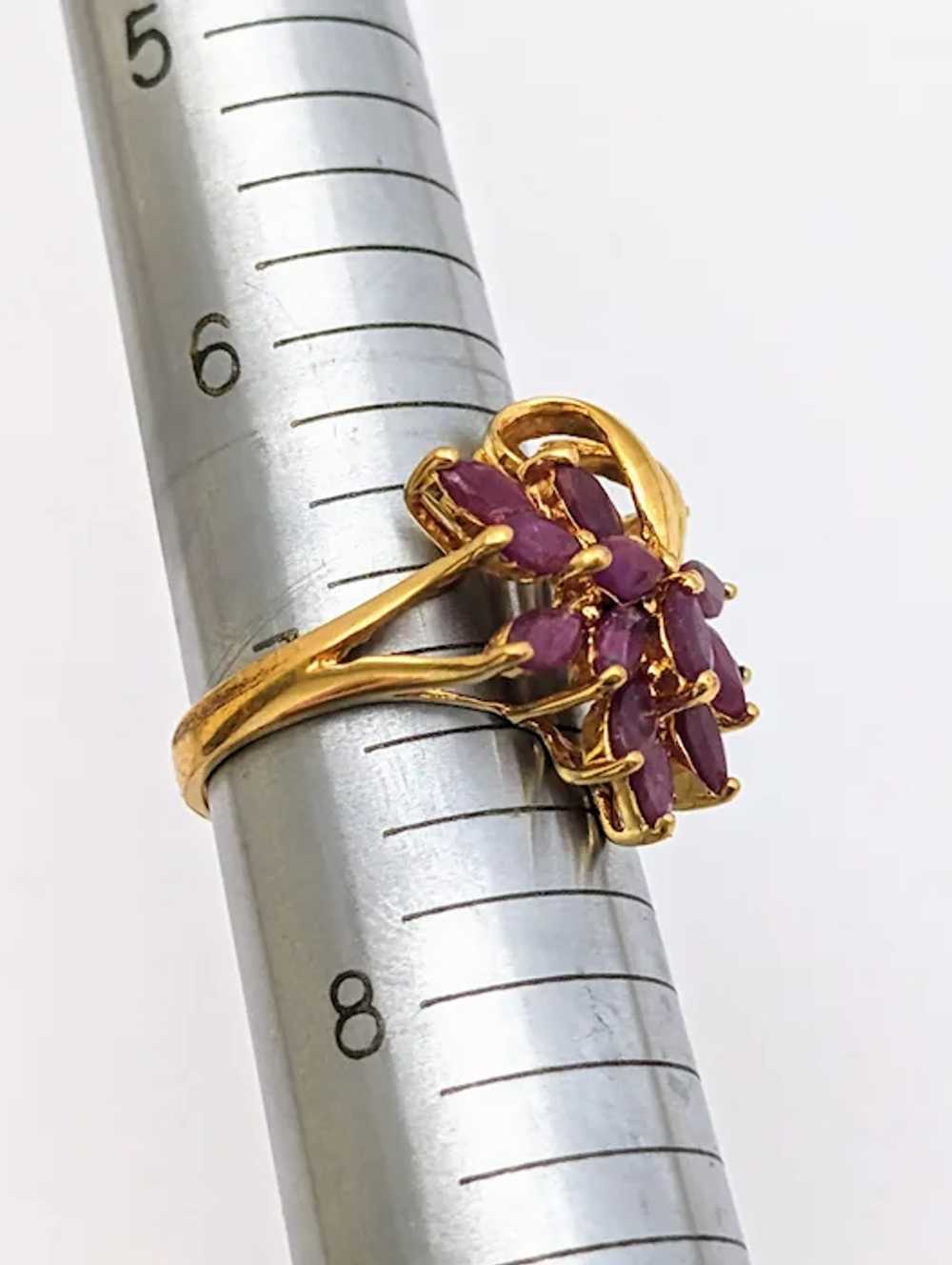 Mid Century Gold Plated Ruby Cluster Ring - image 3
