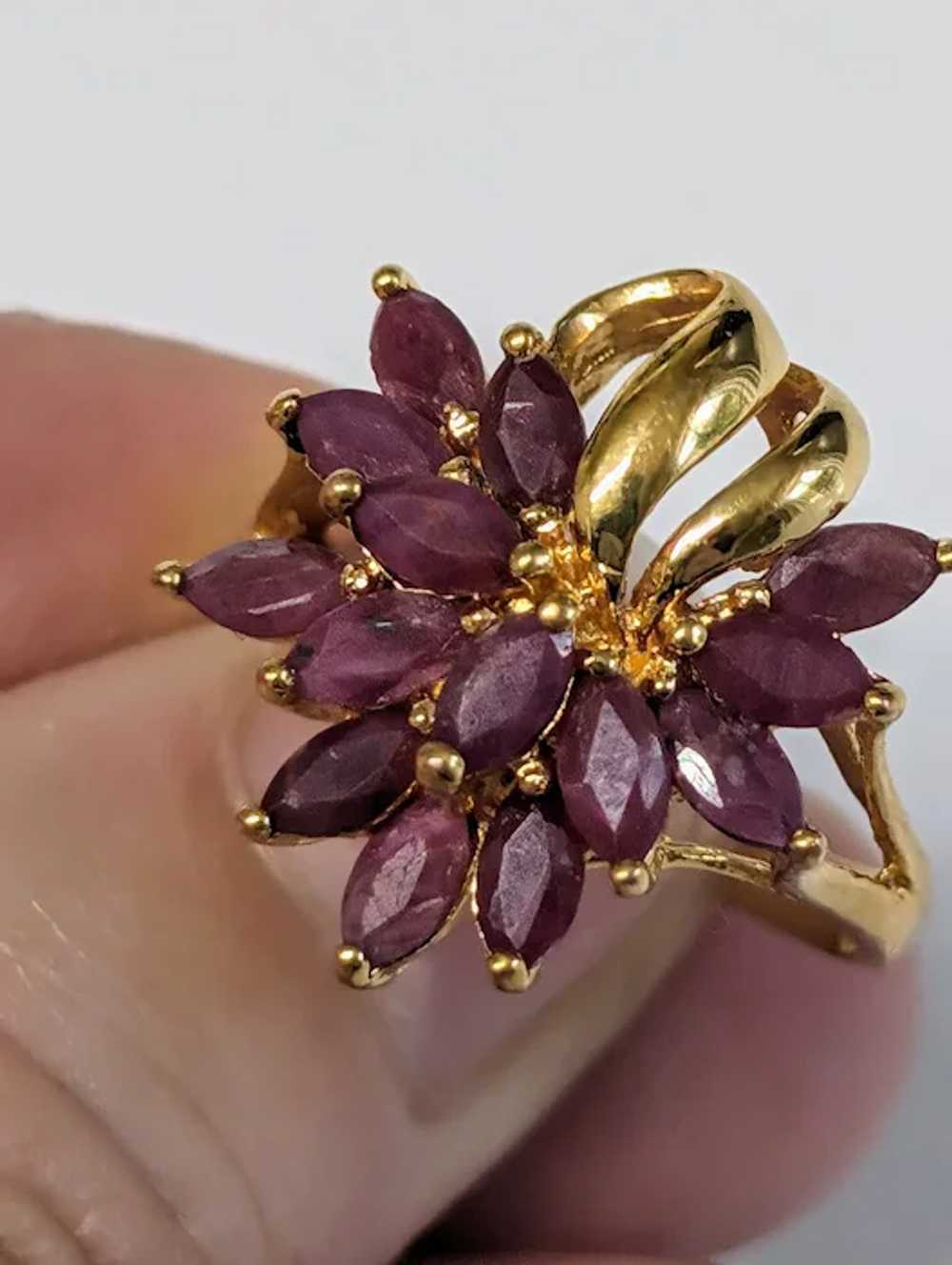 Mid Century Gold Plated Ruby Cluster Ring - image 4