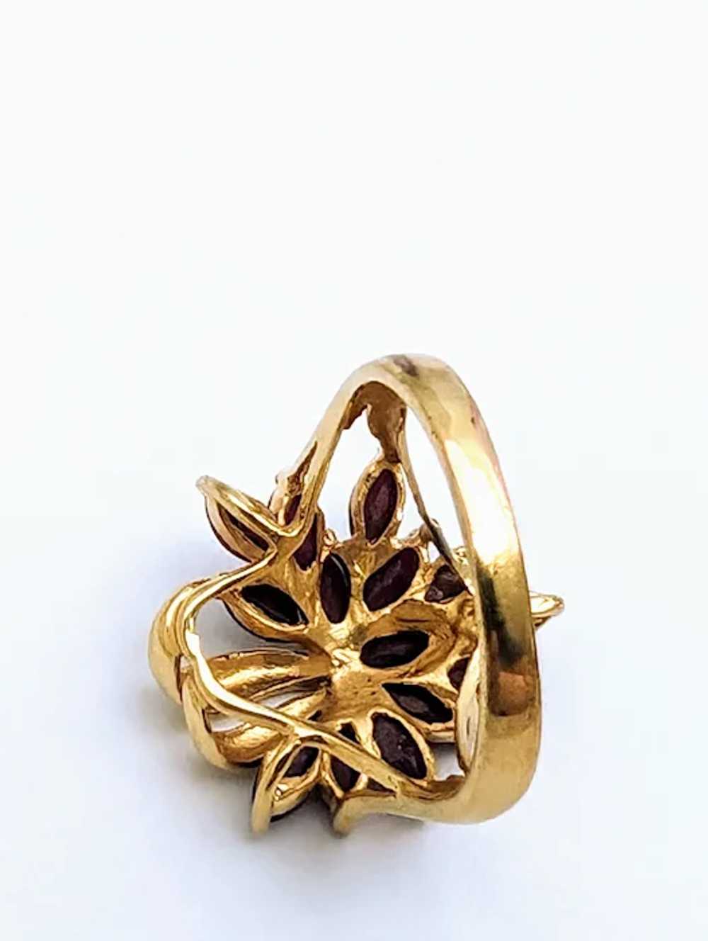 Mid Century Gold Plated Ruby Cluster Ring - image 5