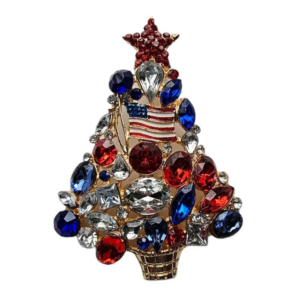Patriotic Red White Blue Christmas Tree Pin - image 3