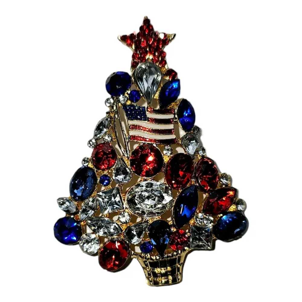 Patriotic Red White Blue Christmas Tree Pin - image 4