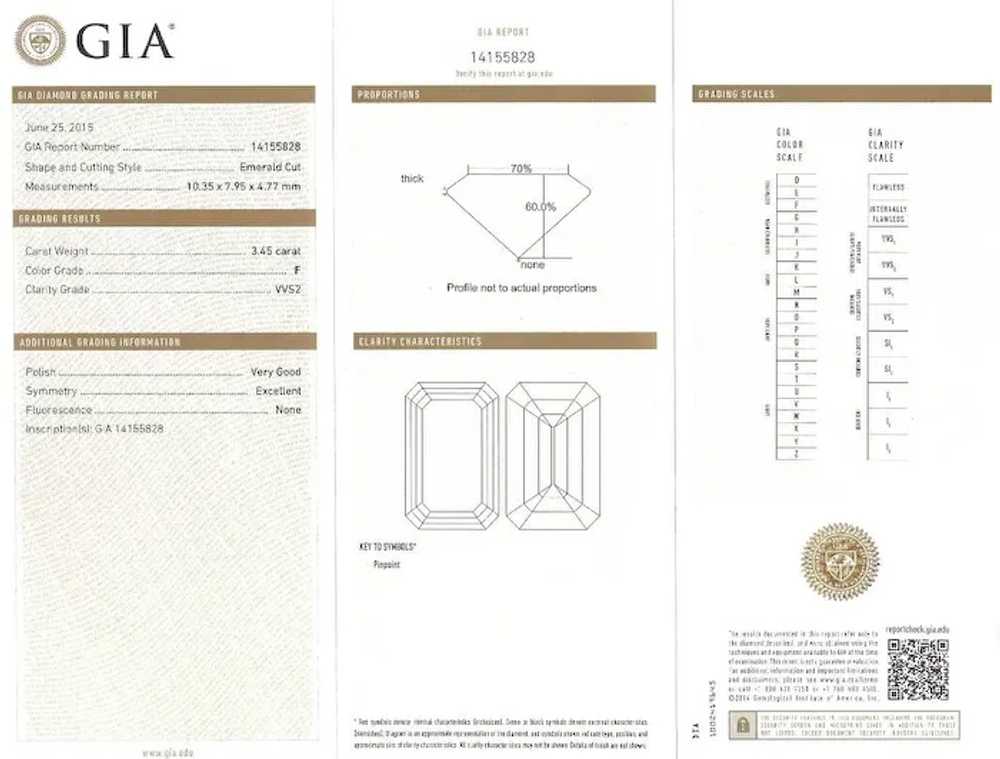 GIA Certified 3.45 Carat F/VVS2 Emerald Cut Diamo… - image 5
