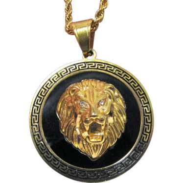 Versace Style 3D Goldtone Lion Pendant on 23" Rope
