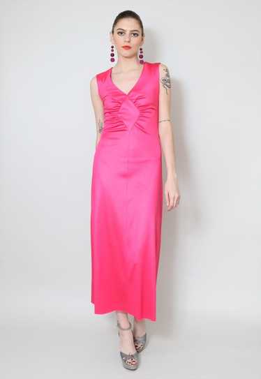 70's Vintage Ladies Dress GiGi Neon Pink Sleevele… - image 1