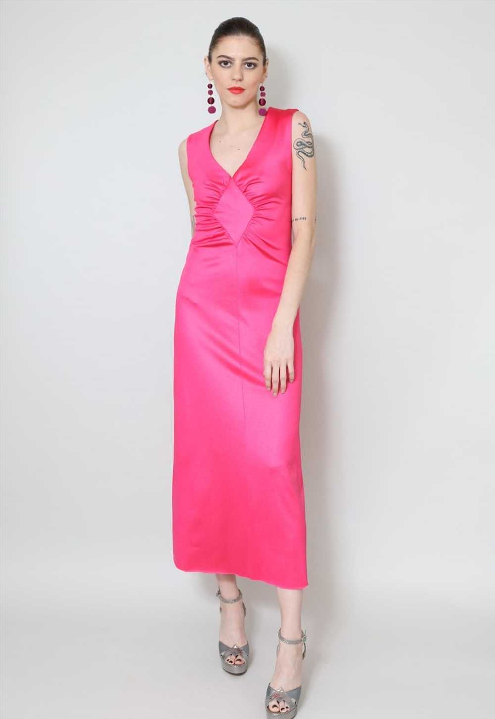 70's Vintage Ladies Dress GiGi Neon Pink Sleevele… - image 3