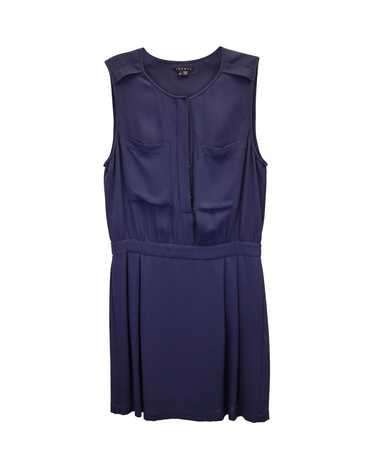 Theory Navy Blue Silk A-Line Dress with Button Cl… - image 1