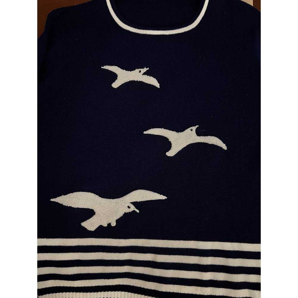 Vintage VTG Nautical Navy Blue Seagulls Striped c… - image 4