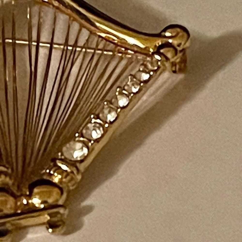Monet Gold Rhinestone Crystal Harp Brooch Women V… - image 3
