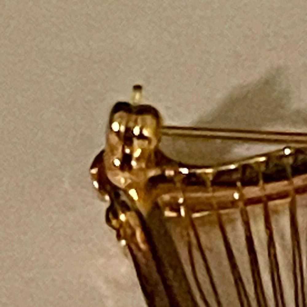 Monet Gold Rhinestone Crystal Harp Brooch Women V… - image 4