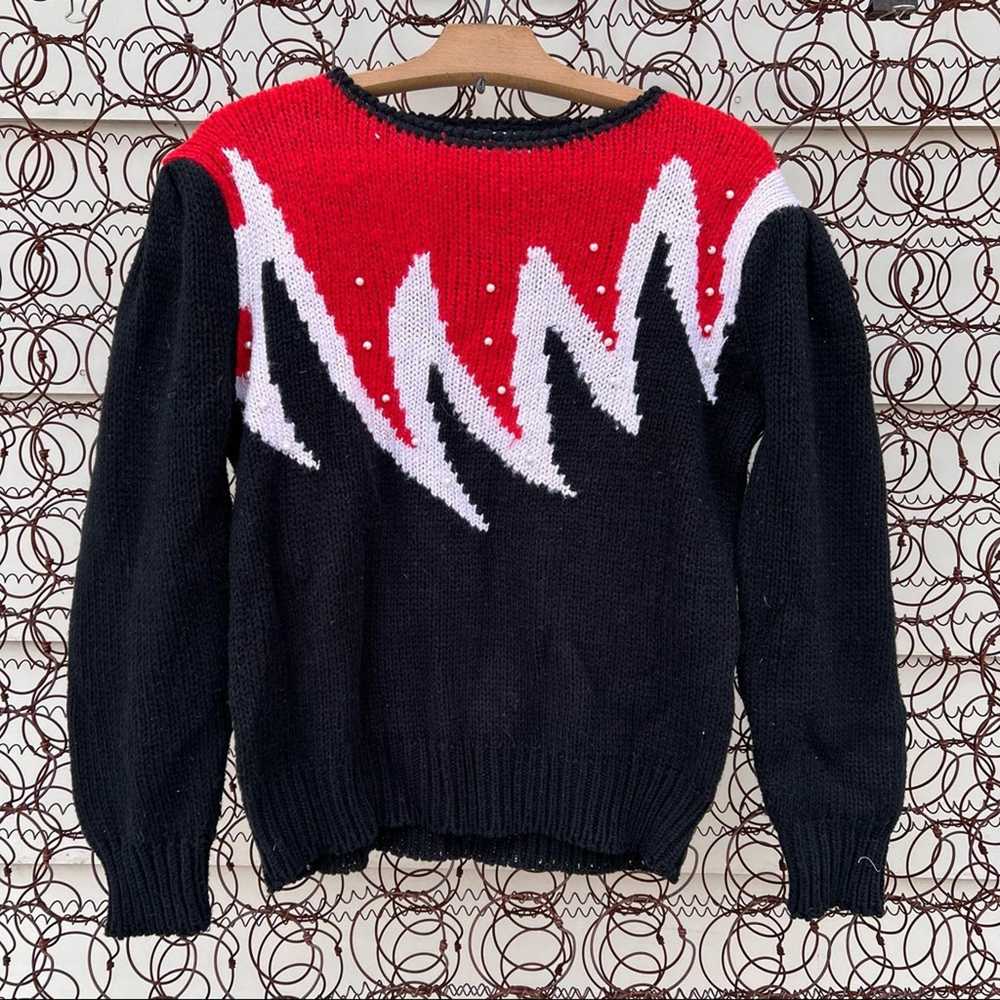 Vintage Right Fashion red and white flame knit pu… - image 1