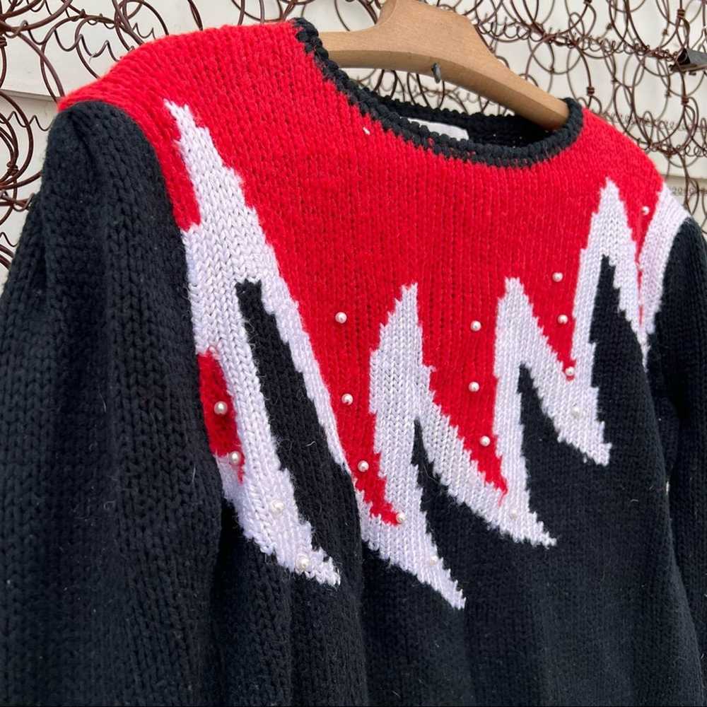 Vintage Right Fashion red and white flame knit pu… - image 2