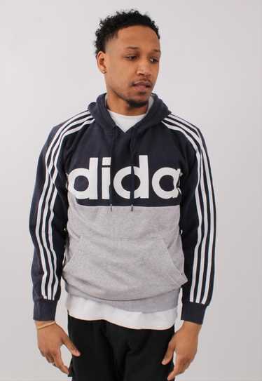 Vintage Men's Adidas Navy Grey Pull Over Hoodie - image 1