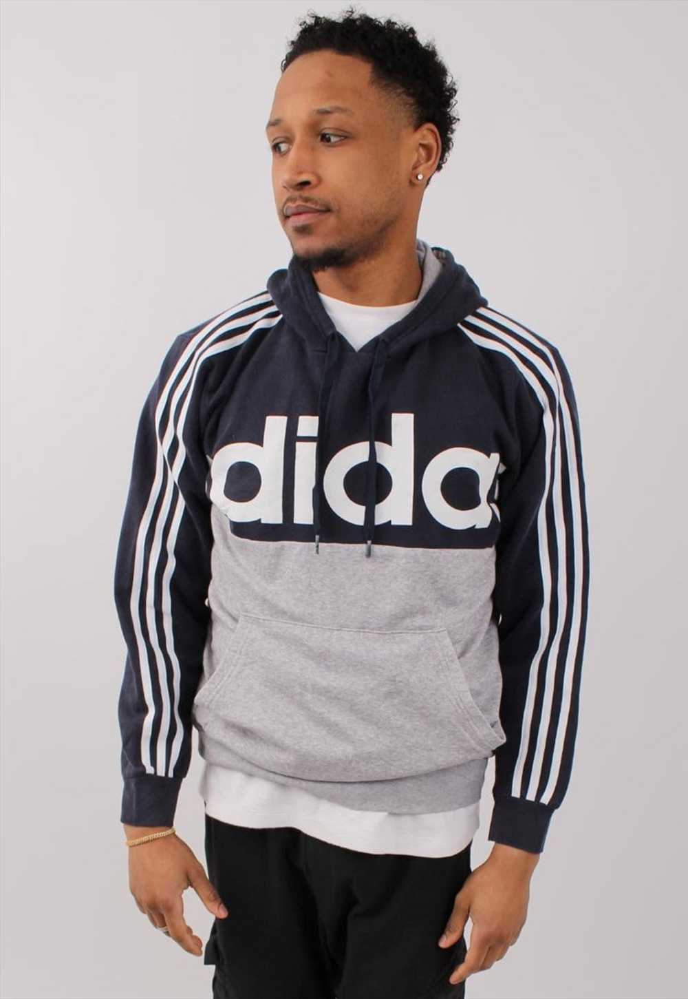 Vintage Men's Adidas Navy Grey Pull Over Hoodie - image 2