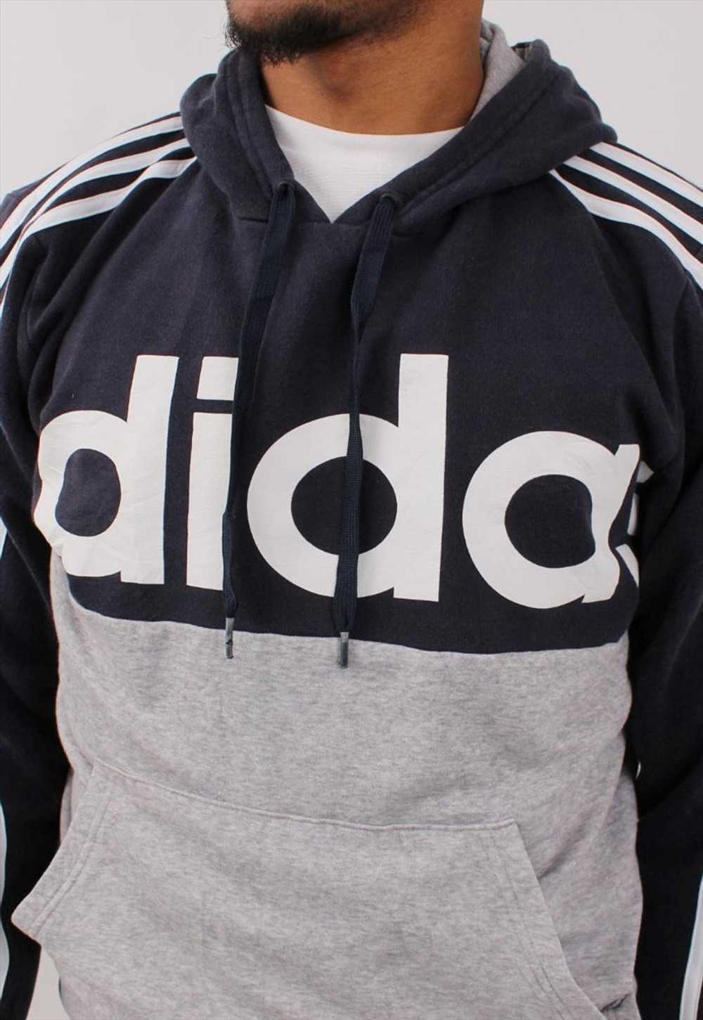 Vintage Men's Adidas Navy Grey Pull Over Hoodie - image 3