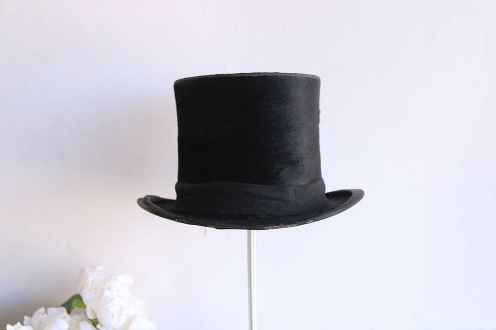 Antique Vintage Antique 1800s Top Hat, Black Beav… - image 1