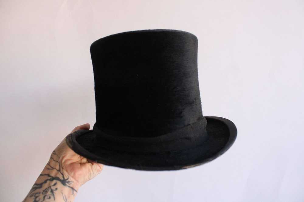 Antique Vintage Antique 1800s Top Hat, Black Beav… - image 2