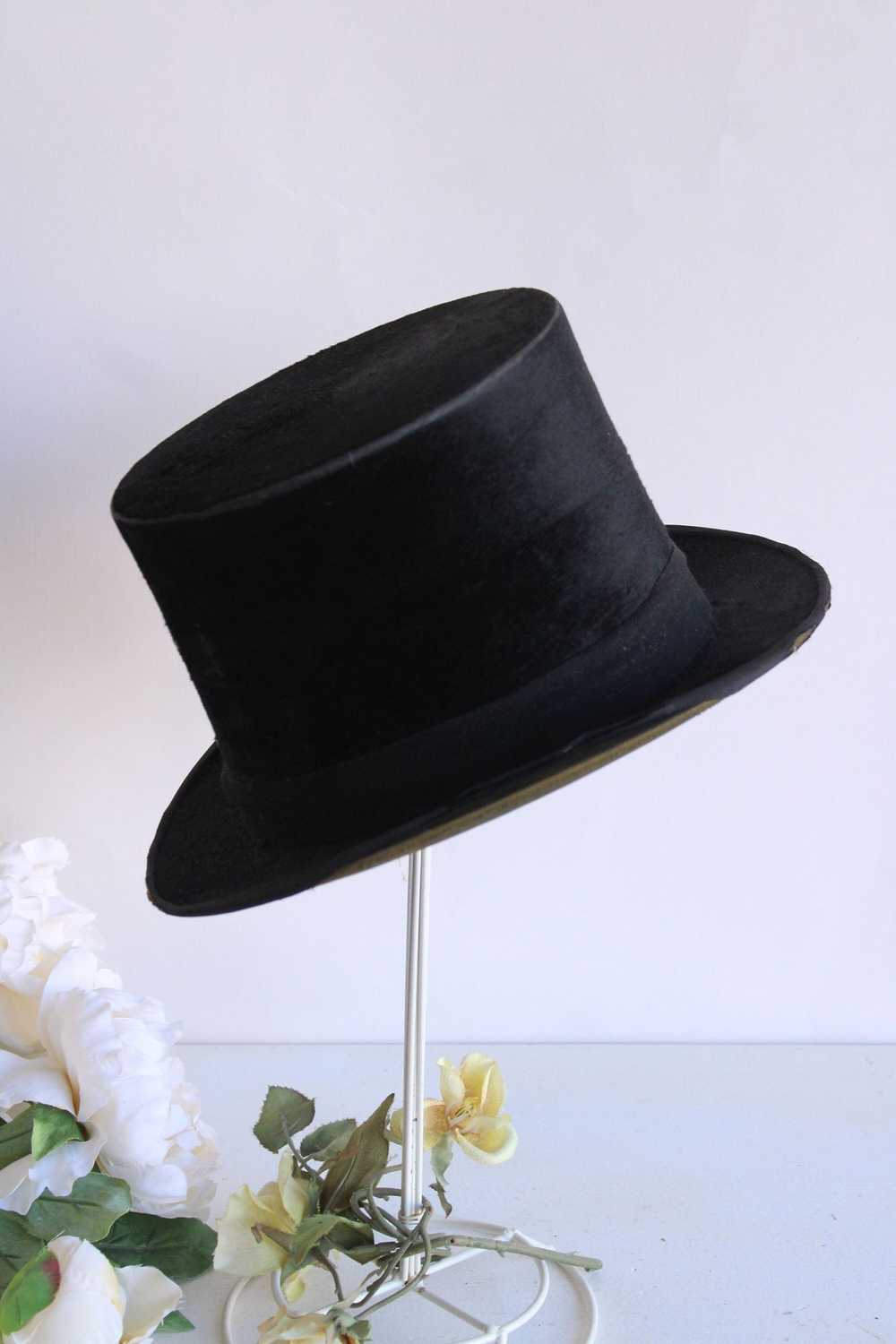 Antique Vintage Antique 1800s Top Hat, Black Beav… - image 4