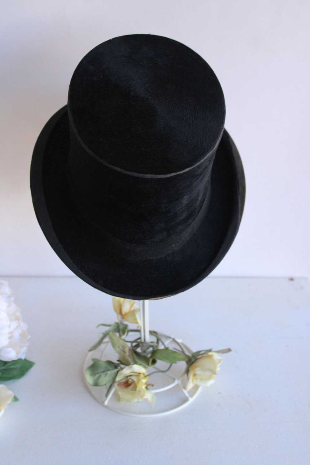 Antique Vintage Antique 1800s Top Hat, Black Beav… - image 7