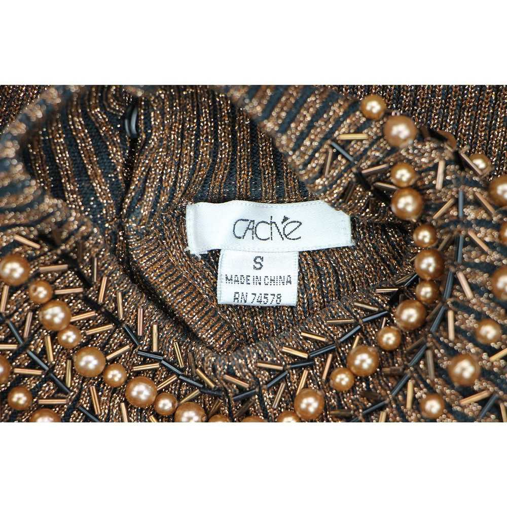Other Cache Bronze Beaded Knit Top Retro Sparkle … - image 8
