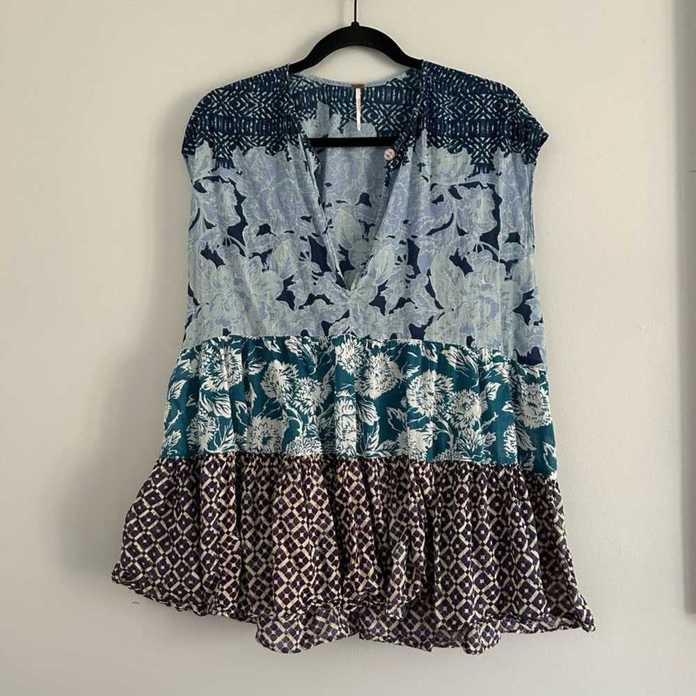 Free people tiered blouse patchwork floral print … - image 3