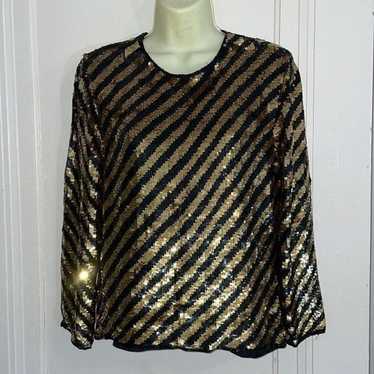 Vtg gold & black sequin striped dressy long sleeve