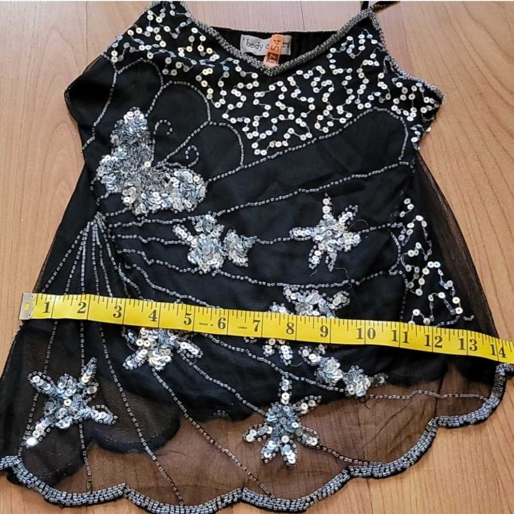 Black Silver Sequin Butterfly Flower Top - image 10