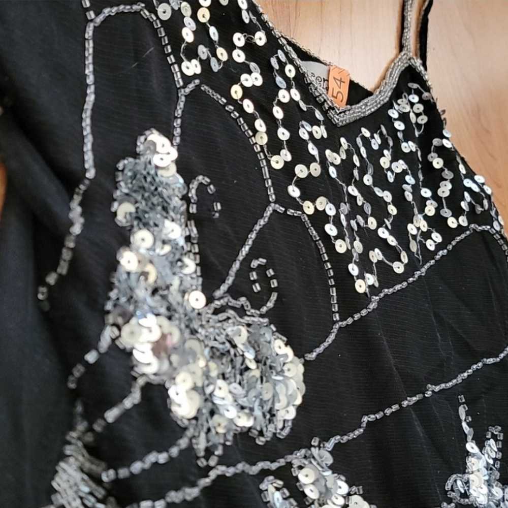 Black Silver Sequin Butterfly Flower Top - image 2