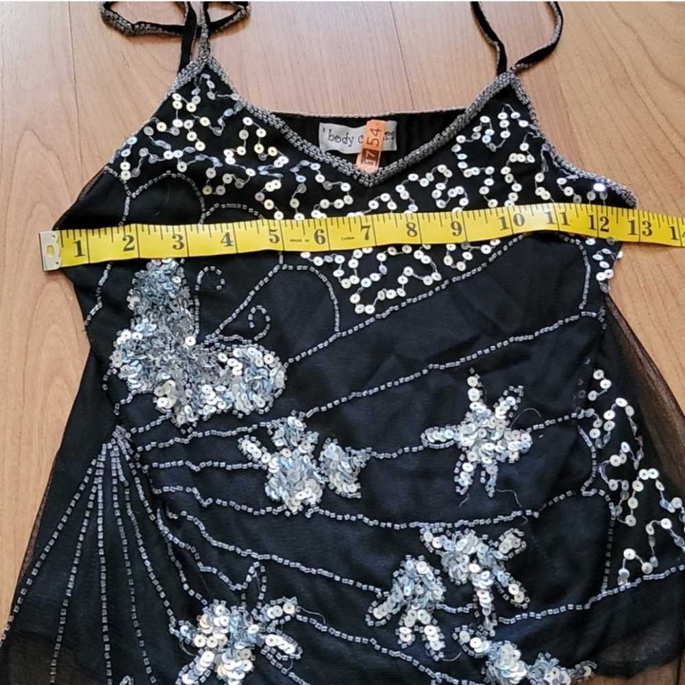 Black Silver Sequin Butterfly Flower Top - image 9