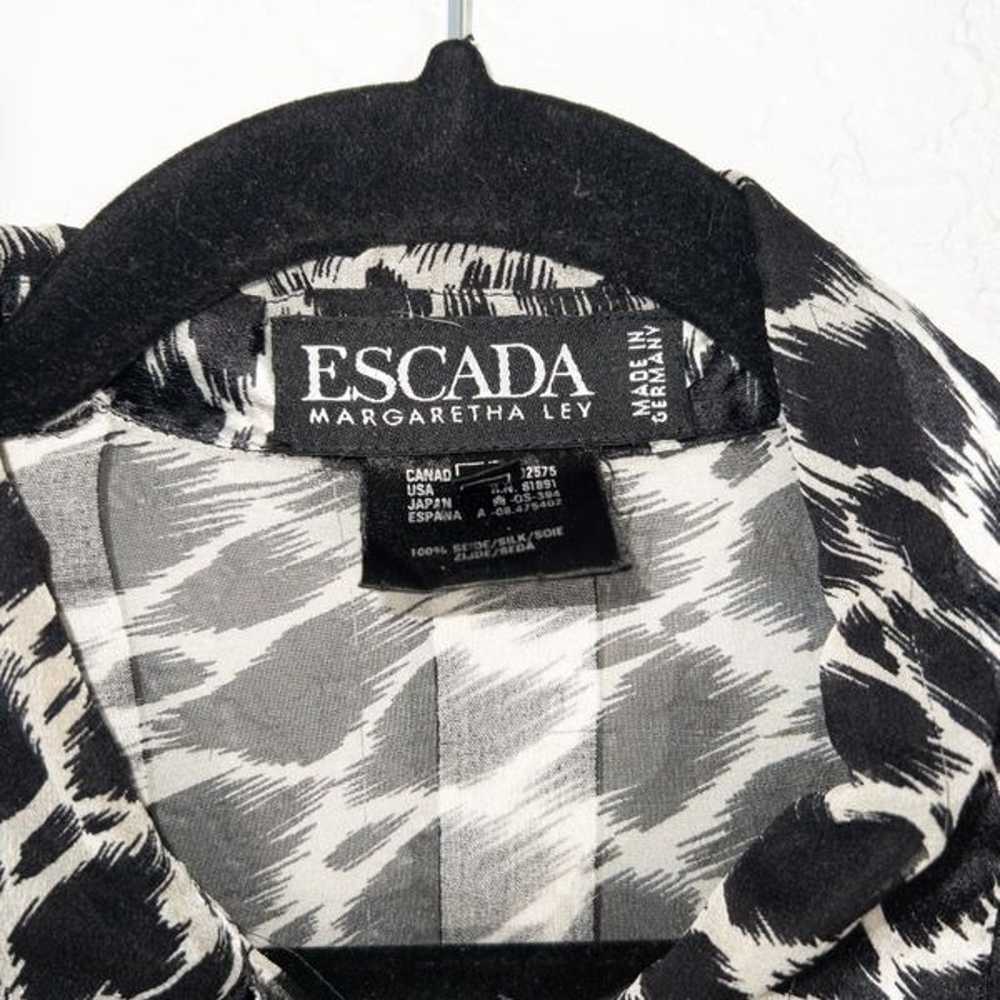 Vintage Escada Black & White Animal Print Silk Bu… - image 3