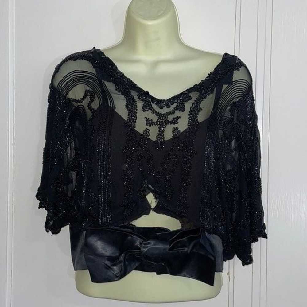 Vtg 50s/60s black beaded & sequined blouse with s… - image 1