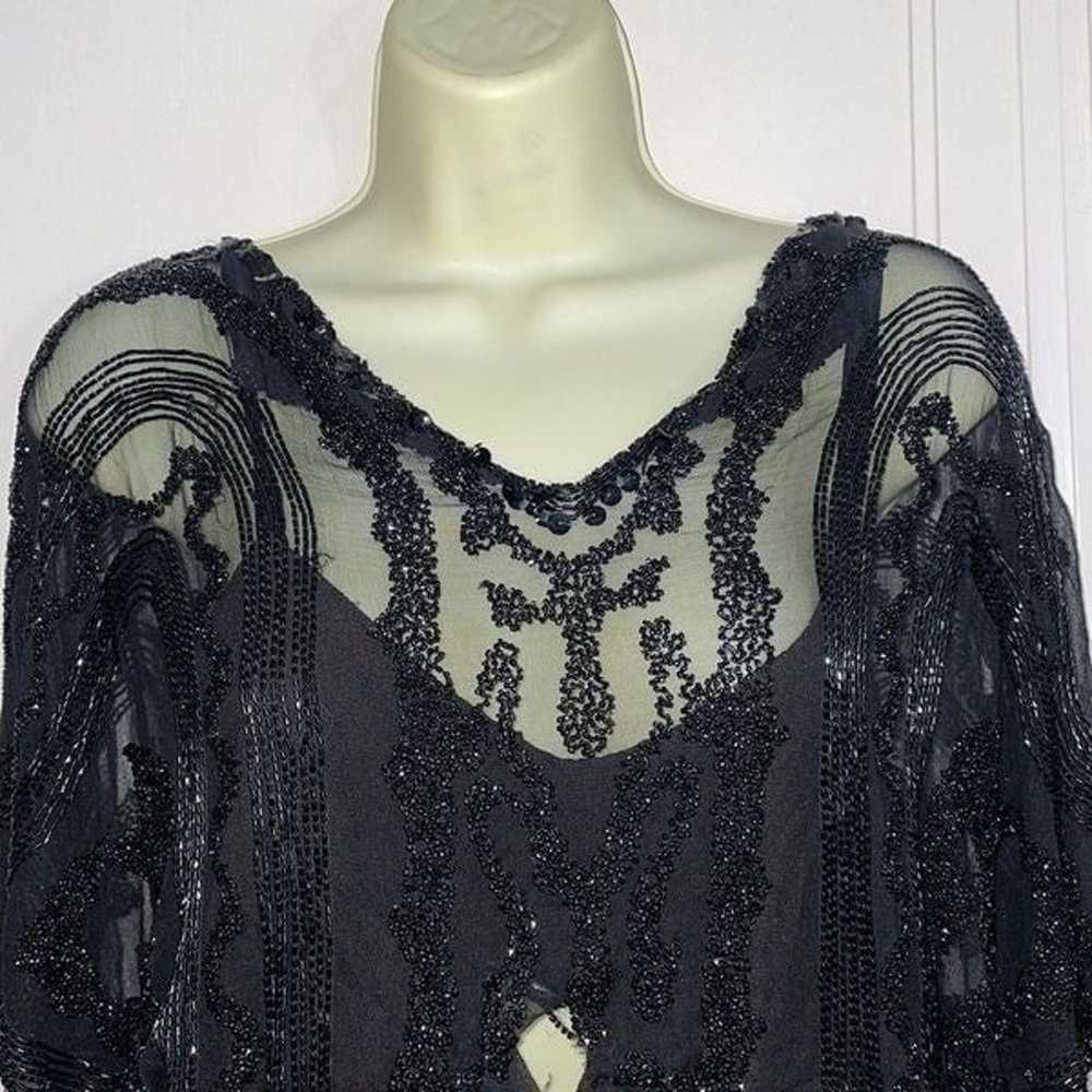 Vtg 50s/60s black beaded & sequined blouse with s… - image 3