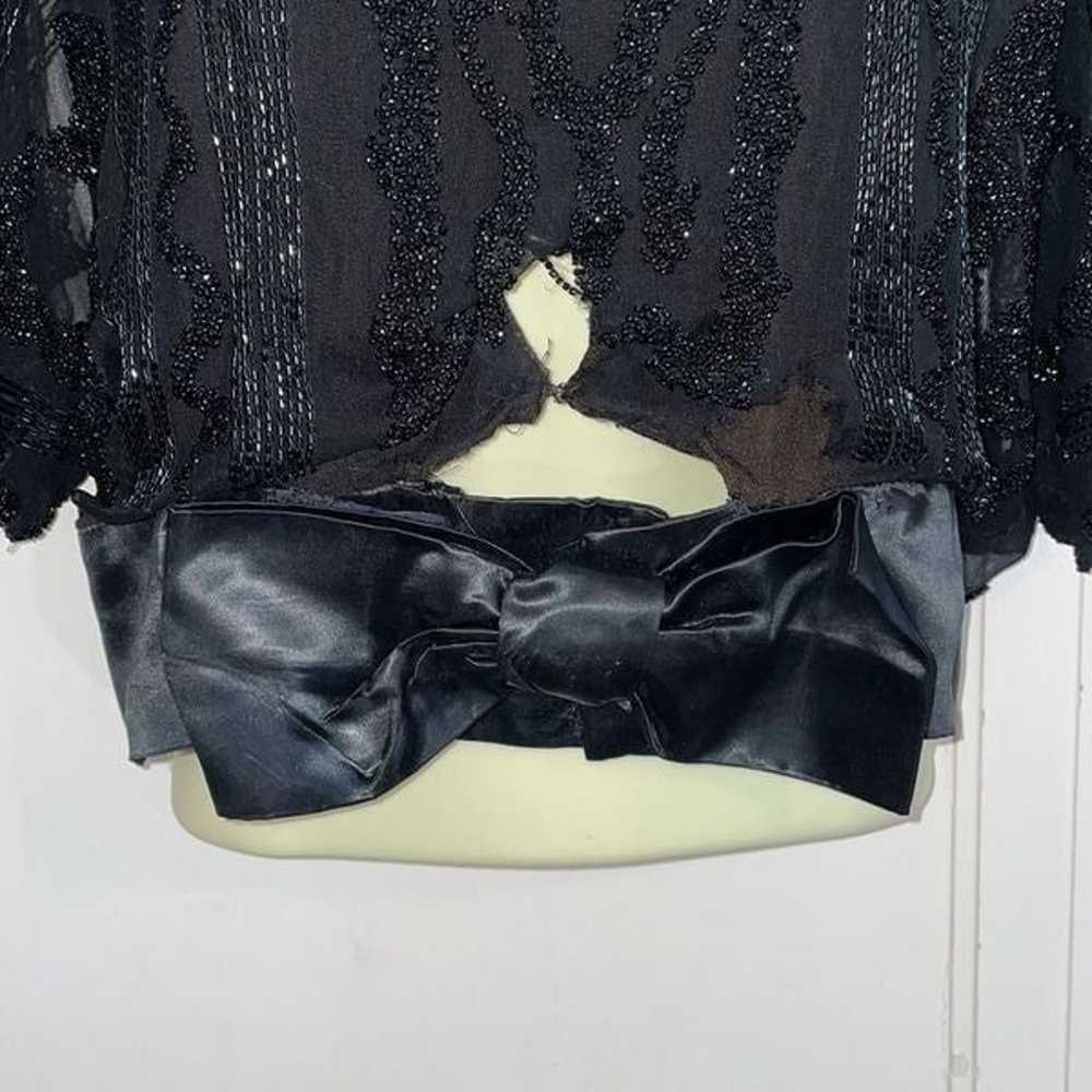 Vtg 50s/60s black beaded & sequined blouse with s… - image 4