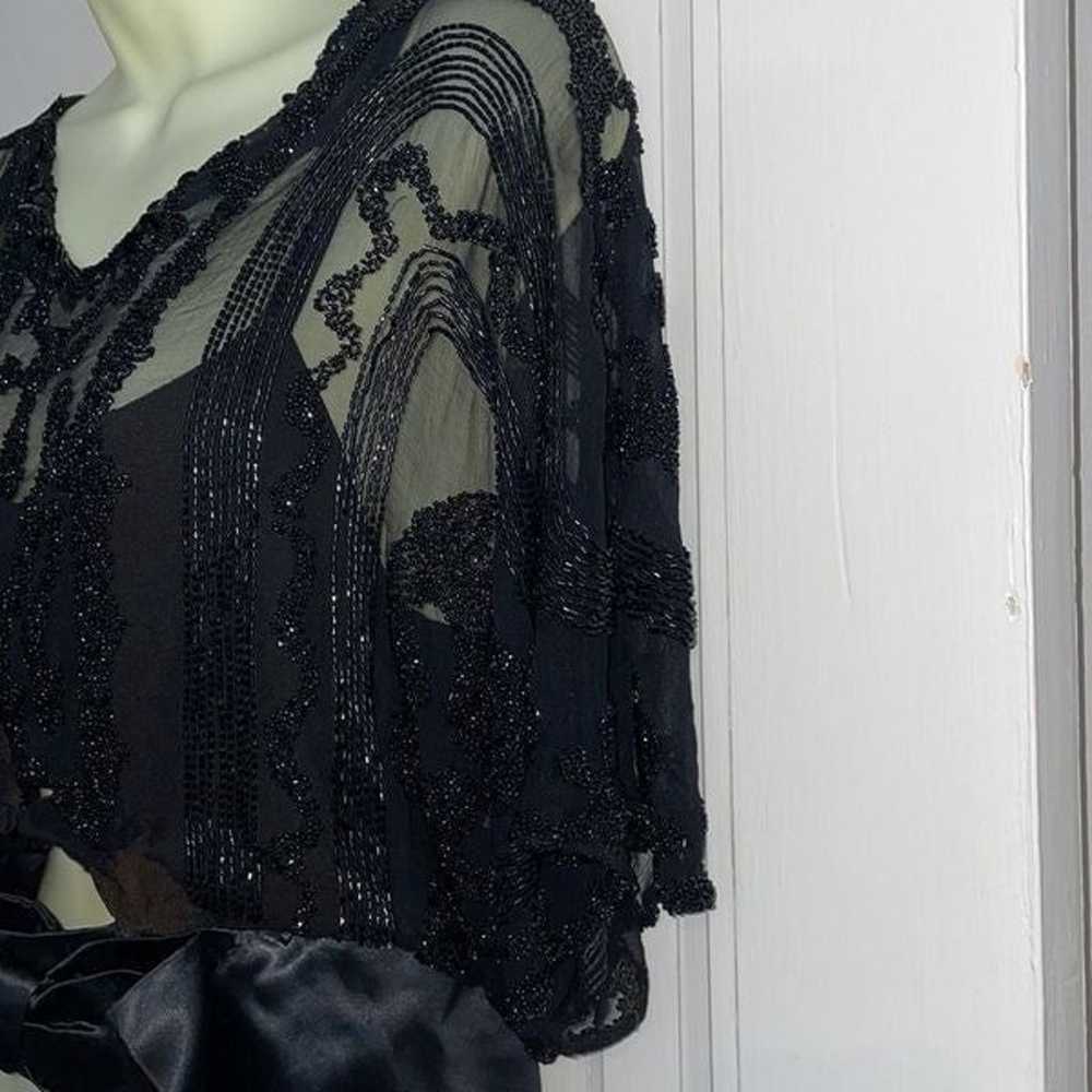 Vtg 50s/60s black beaded & sequined blouse with s… - image 5