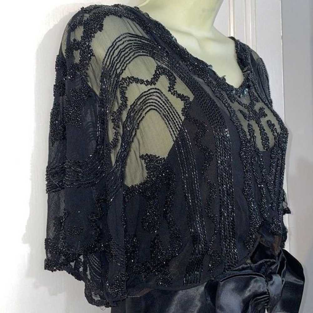 Vtg 50s/60s black beaded & sequined blouse with s… - image 6