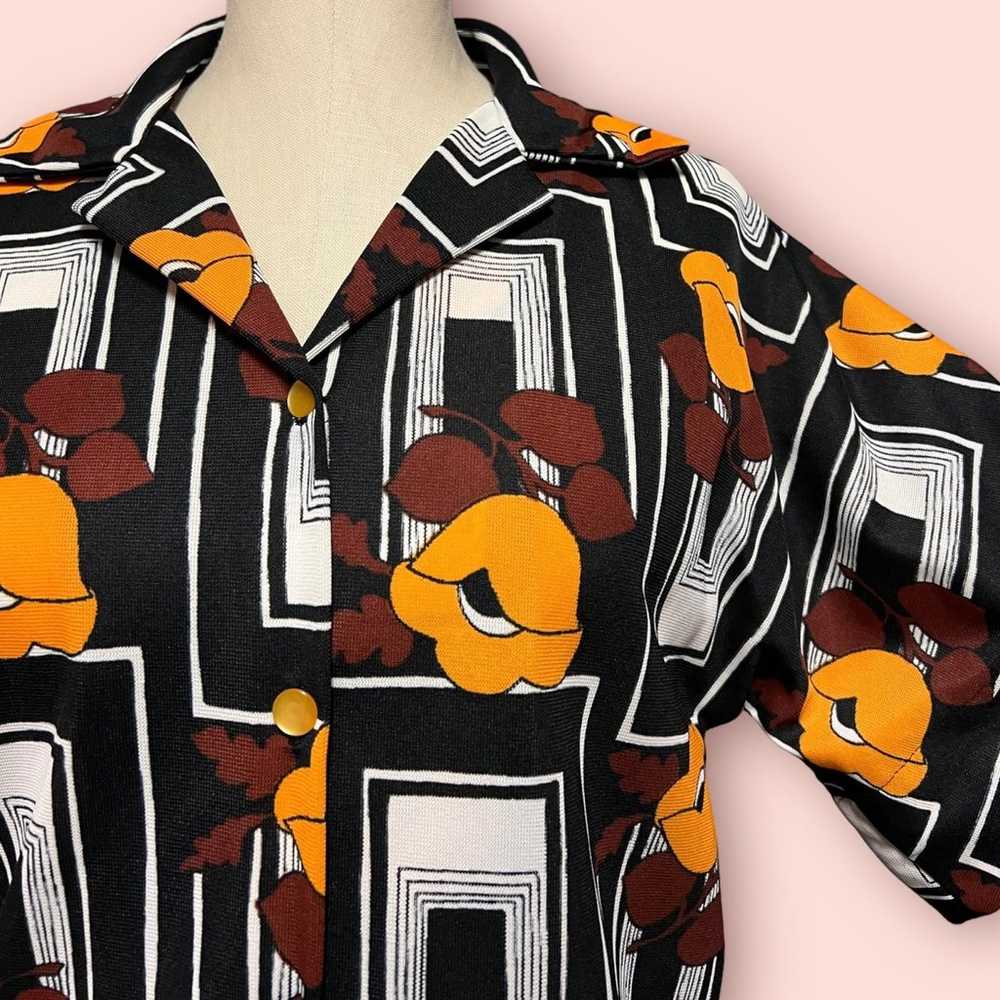 Vintage 1970s Floral Print Knit Disco Shirt 70s G… - image 7