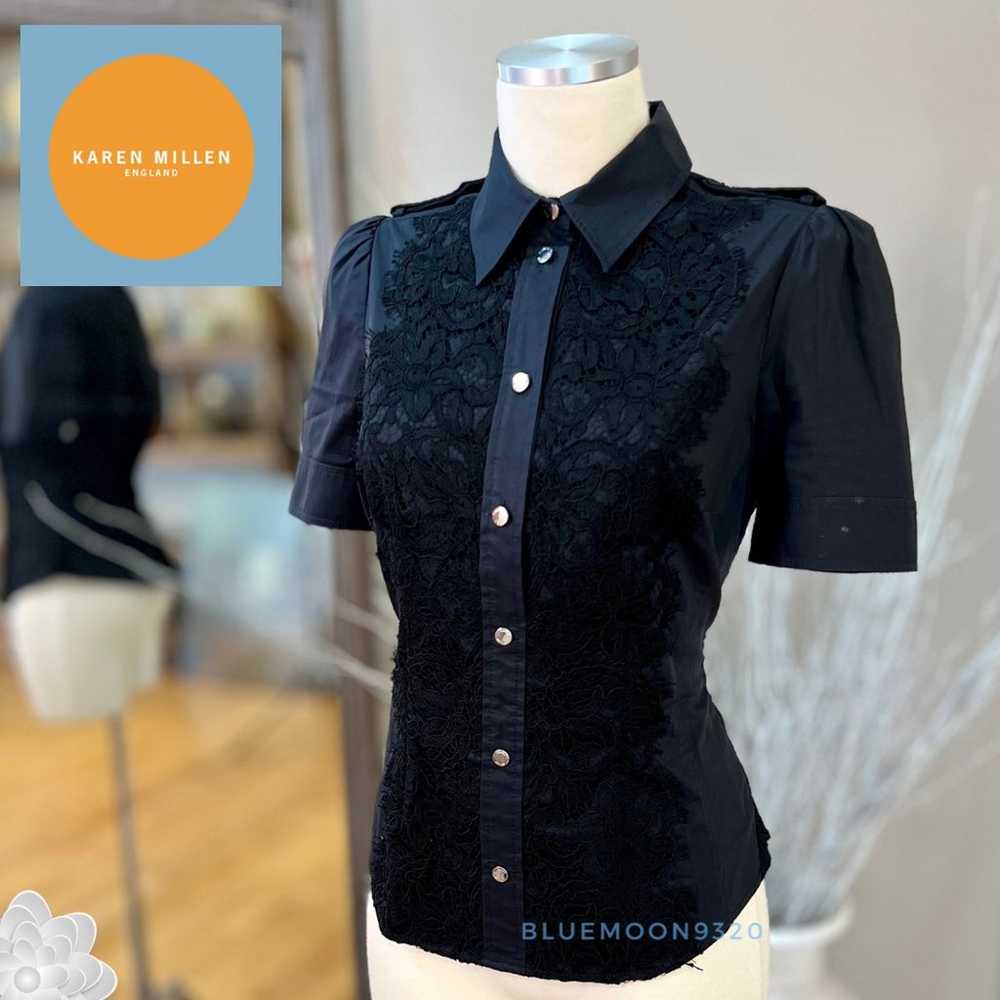 KAREN MILLEN England Blouse Shirt Black Appliqué … - image 1