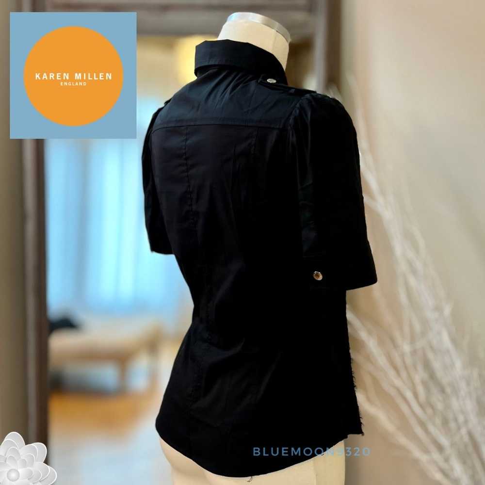 KAREN MILLEN England Blouse Shirt Black Appliqué … - image 3