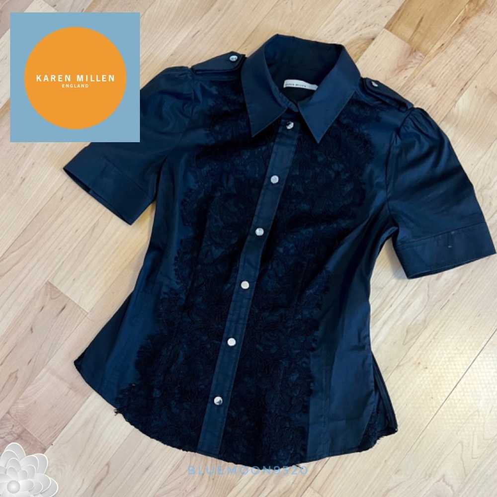 KAREN MILLEN England Blouse Shirt Black Appliqué … - image 7