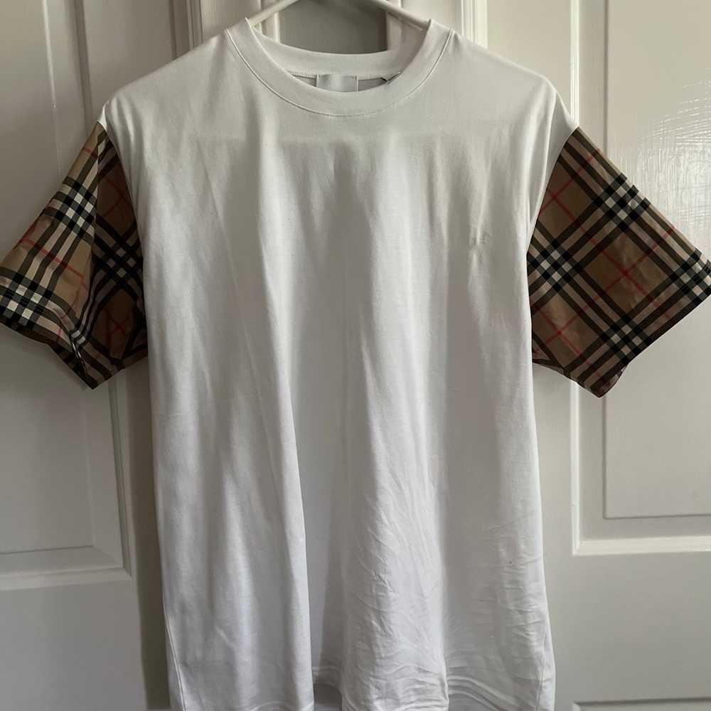 Vintage Check Sleeve Cotton Oversized T-shirt - image 1
