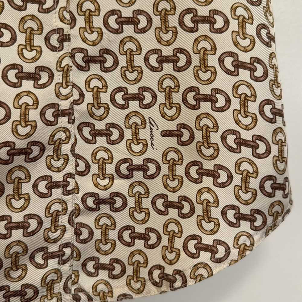 Gucci 38 Gold Silk Horse-bit Logo Button Up Blous… - image 3