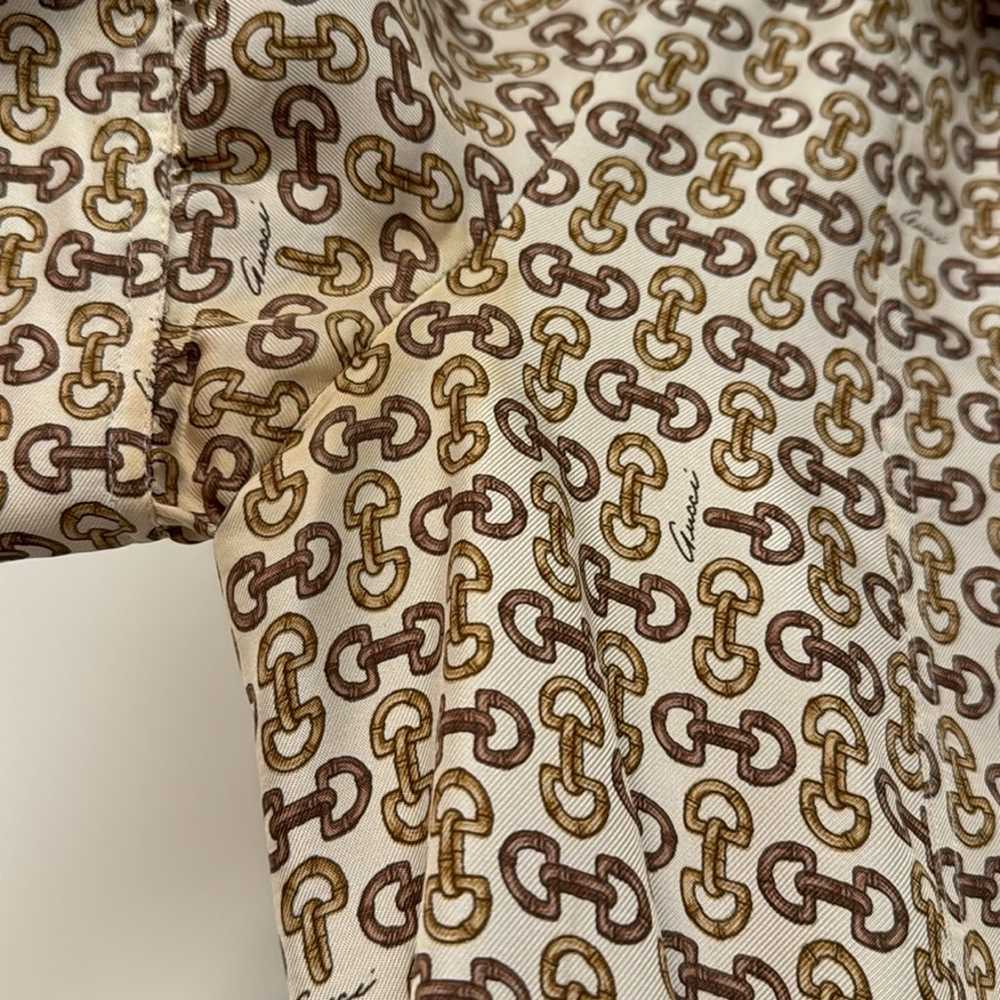 Gucci 38 Gold Silk Horse-bit Logo Button Up Blous… - image 6