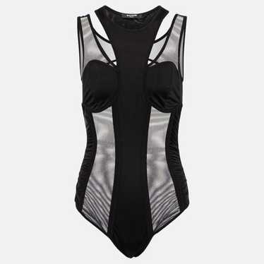 $795 Balmain Women's Black Cutout Tulle Bodysuit … - image 1