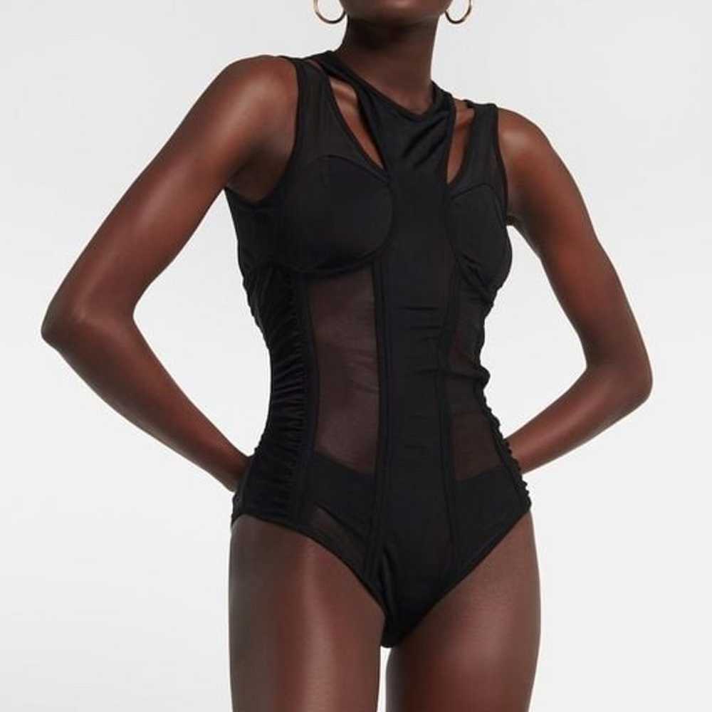 $795 Balmain Women's Black Cutout Tulle Bodysuit … - image 4