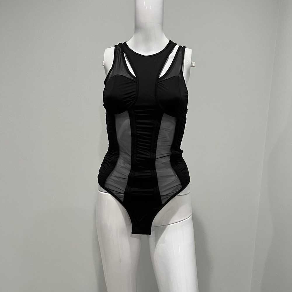 $795 Balmain Women's Black Cutout Tulle Bodysuit … - image 6