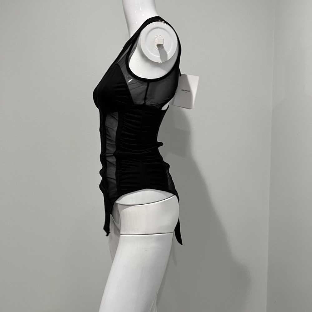 $795 Balmain Women's Black Cutout Tulle Bodysuit … - image 7
