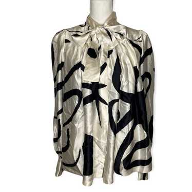 Tuleh silk abstract pattern blouse with tie neck - image 1