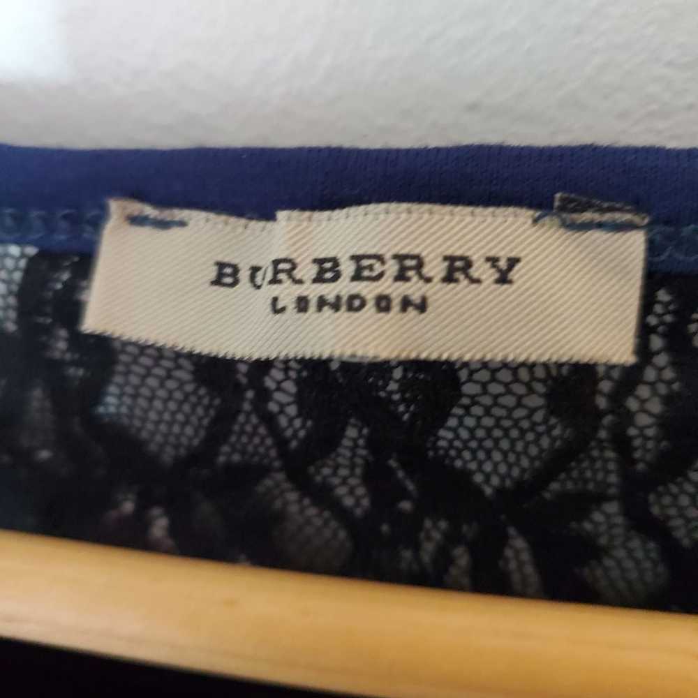 NWOT Burberry Check Bowtie Blouse Navy Lace Back L - image 3