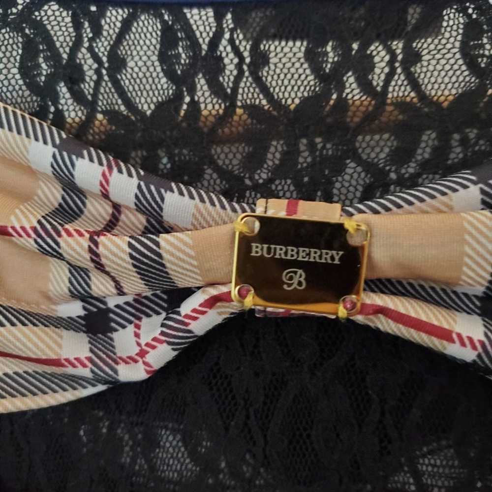 NWOT Burberry Check Bowtie Blouse Navy Lace Back L - image 6