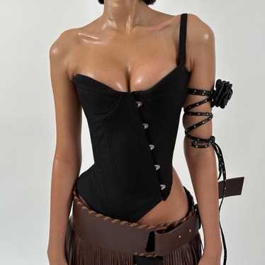 Fanci Club SS23 black druken bodice corset